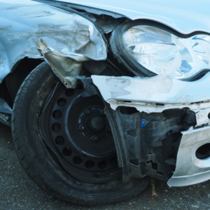 Front bumper of car torn off