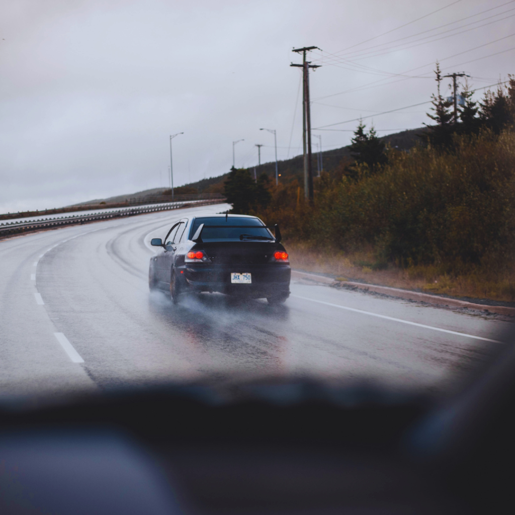 Car on a wet, cold road
