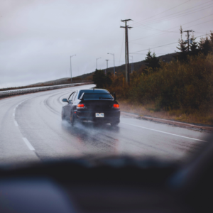 Car on a wet, cold road