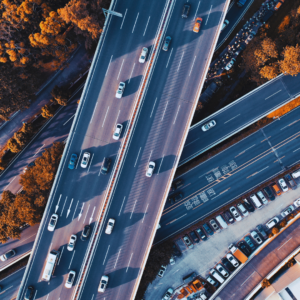 An aerial view of an overpass