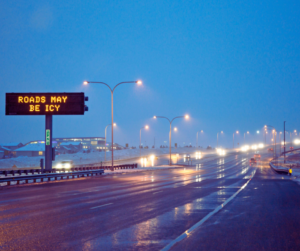 A chilly, wet winter road in the city