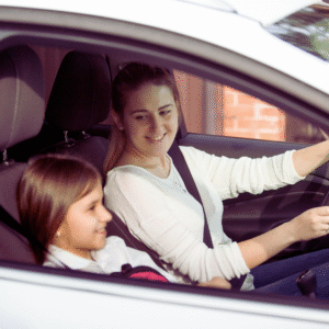 Mom driving kid to school