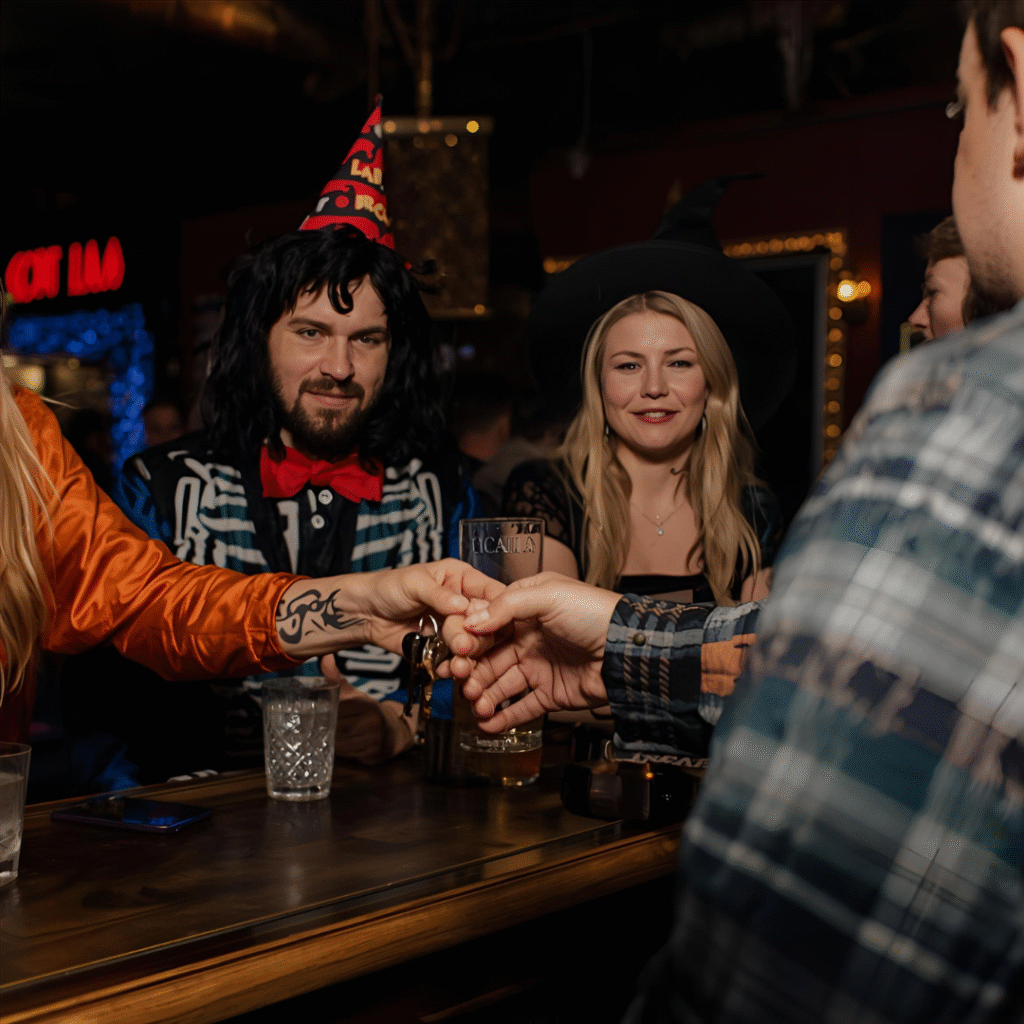 Adults handing over keys rather than driving home on Halloween after drinking